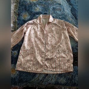 Silk Pink Striped Floral Button-Up Pajama Top